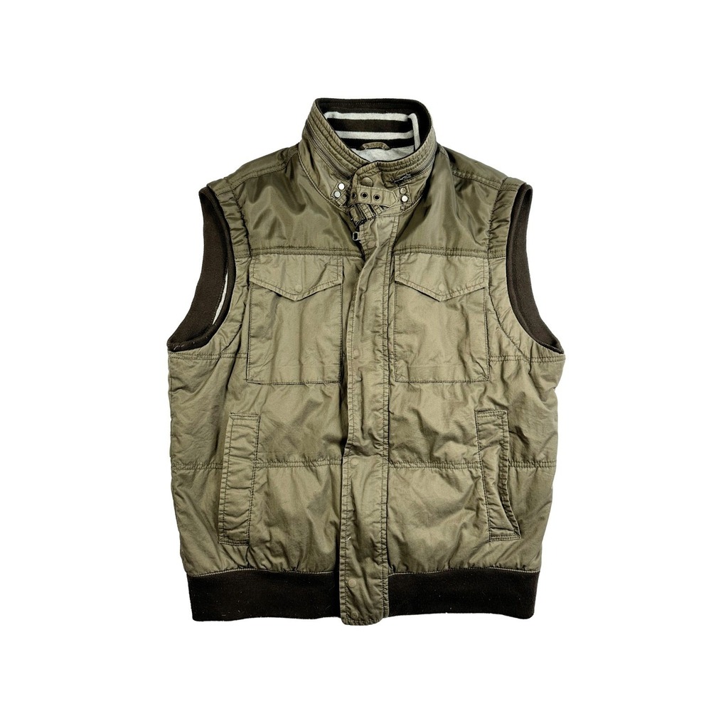Zara Man Basic Padded Vest Olive Green Utility‎ Full Zip Mens XL Layering Casual
